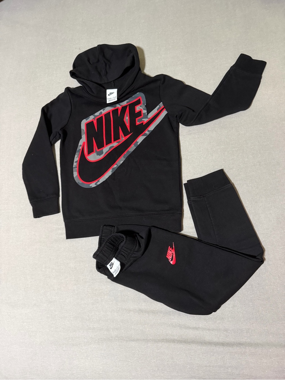 Nike Black Hoodie & Joggers Set with Red Logo